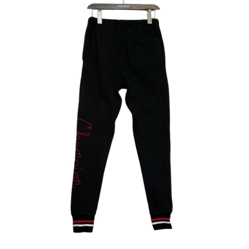Champion Unisex Retro Black Sweatpants w Red Embroider Logo & Striped Cuff Sz S